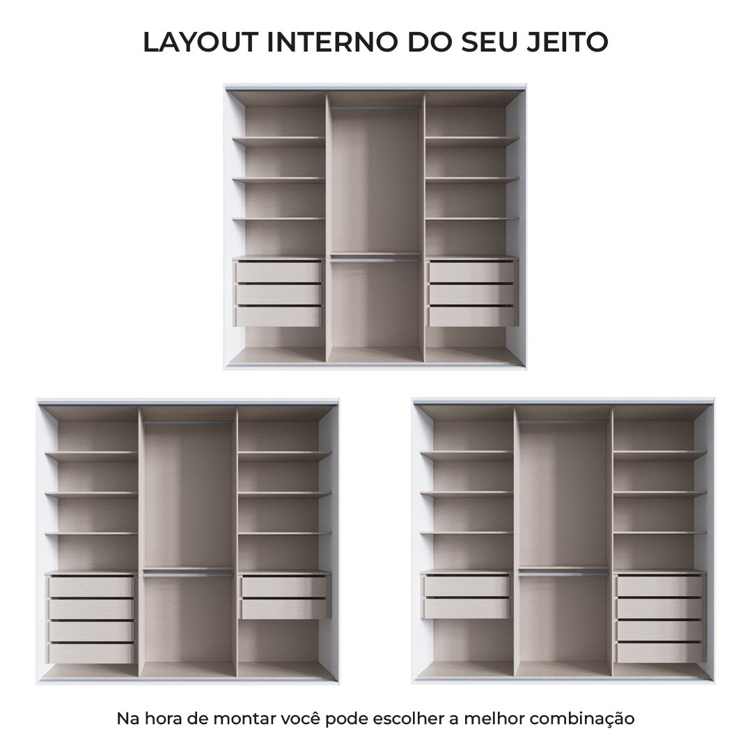 Guarda-Roupa Rudnick Casal - 6 Gavetas - 3 Portas De Correr - 3